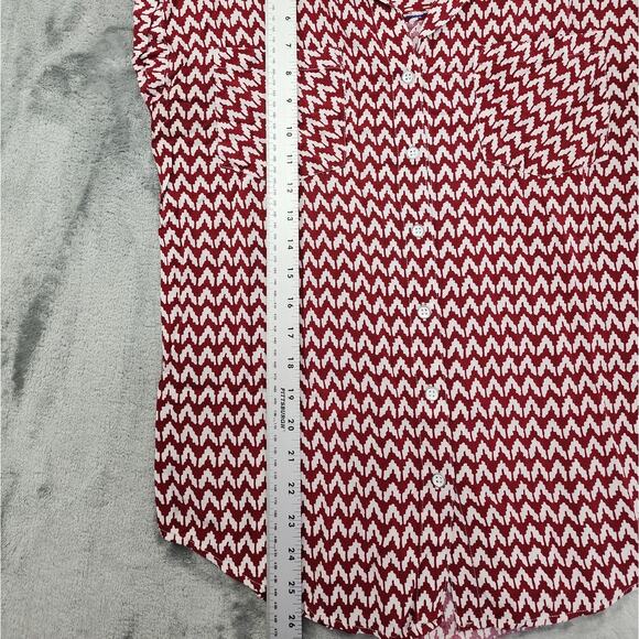 JACHS Girlfriend Top Womens S Red White Chevron Print Quinn Cap Sleeve Button Up - Picture 8 of 9